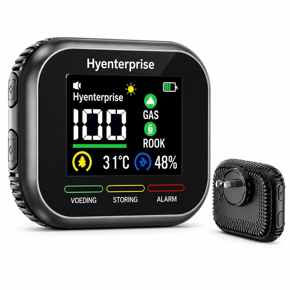 Hyenterprise 6-in-1 koolmonoxide- en gasdetector met display: 100 PPM CO, 31°C en 48% luchtvochtigheid